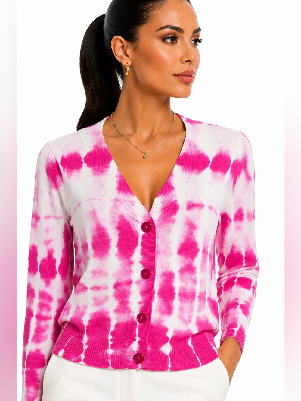 NWT Generation Love Coco Tie Dye Cardigan Pink White V Neck Cotton Silk Small